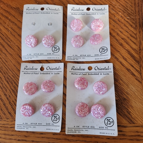 Other - 14 Rainbow Oriental 3/4" pink lucite buttons vintage on original cards